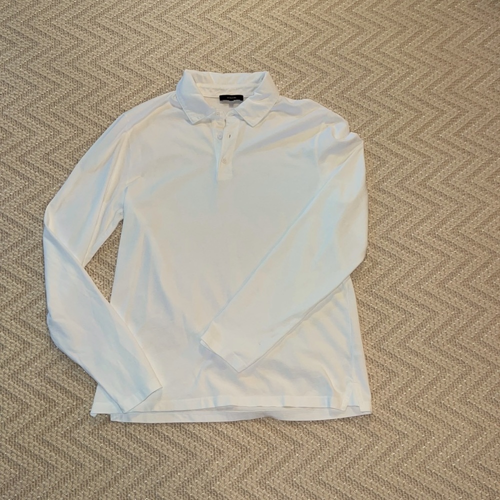 Vince Refined Soft Cotton Long Sleeve Polo Shirt EUC M